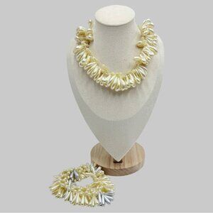Vintage Wedding Hair Accessory Bracelet Kidney Shaped Faux Pearls Sets